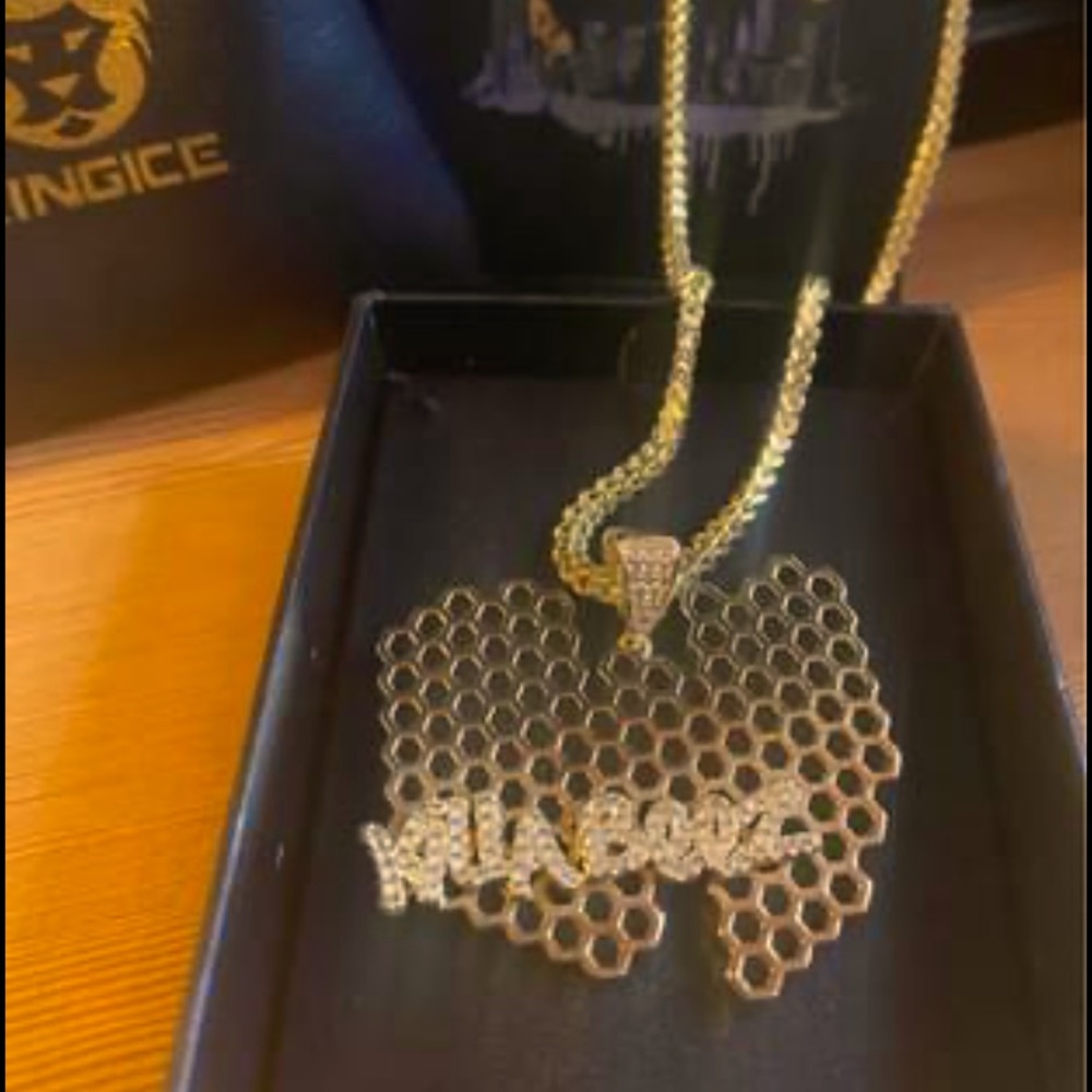 Wu Tang chain (stain less steel plated 14k gold) Honeycomb design.
